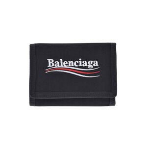 BALENCIAGA Explorer Compact Wallet Black Red White Nylon Tri fold